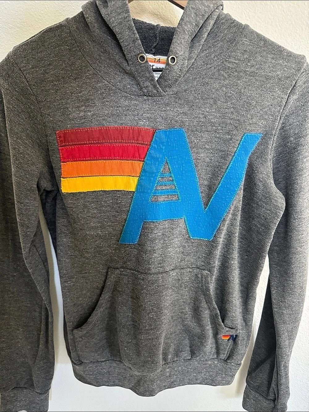 Aviator Nation Kid'Small Bolt Pullover Hoodie Gray & Blue Size 14